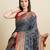 grey patola silk blend saree with contrast weave meenakari & tassels
