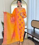 Women's Beautiful Rayon Embroidery work Straight Kurta with Pant and Dupatta Set