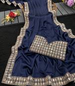 dark blue georgette sequin saree with blouse