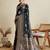 blue satin saree with rich zari motifs