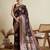 brown satin saree with rich zari motifs