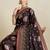 brown satin saree with rich zari motifs