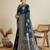 turquoise satin saree with contrast zari border and blouse