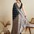 black satin saree with contrast zari border and blouse