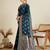 blue satin saree with contrast zari border and blouse