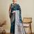 blue satin saree with contrast zari border and blouse