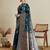 blue satin saree with contrast zari border and blouse