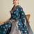 blue satin saree with contrast zari border and blouse