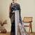 navy blue satin saree with contrast zari border and blouse