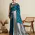 blue satin saree with contrast zari border and blouse