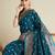 blue satin saree with contrast zari border and blouse