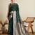 green satin saree with contrast zari border and blouse