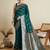 turquoise satin saree with contrast zari border and blouse