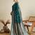 turquoise satin saree with contrast zari border and blouse