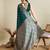turquoise satin saree with contrast zari border and blouse
