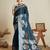 blue satin saree with contrast zari border and blouse