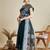 blue satin saree with contrast zari border and blouse