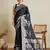 navy blue satin saree with contrast zari border and blouse