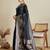 navy blue satin saree with contrast zari border and blouse