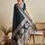 navy blue satin saree with contrast zari border and blouse