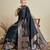 navy blue satin saree with contrast zari border and blouse