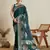 green satin saree with contrast zari border and blouse