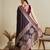 wine satin saree with zari motifs contrast border and blouse