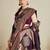 wine satin saree with zari motifs contrast border and blouse