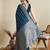 blue satin saree with zari motifs contrast border and blouse