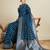blue satin saree with zari motifs contrast border and blouse