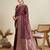 maroon satin saree with zari motifs contrast border and blouse