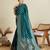 turquoise satin saree with zari motifs contrast border and blouse