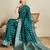turquoise satin saree with zari motifs contrast border and blouse