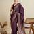 wine satin saree with zari motifs contrast border and blouse