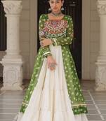 green Georgette Print With Embroidery Work Navratri Lehenga choli