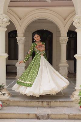 green Georgette Print With Embroidery Work Navratri Lehenga choli 2
