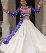 white Georgette Print With Embroidery Work Navratri Lehenga choli