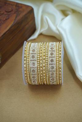 Sparkle gold & pearl studded bangle set 2