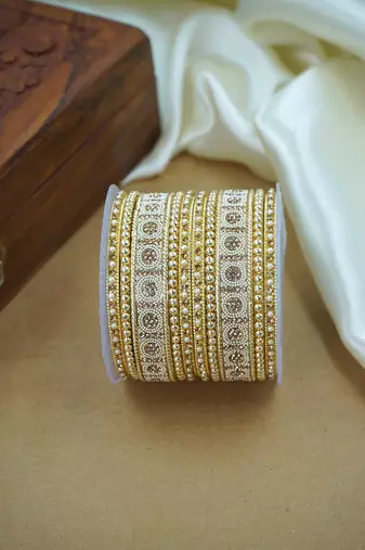 Sparkle gold & pearl studded bangle set