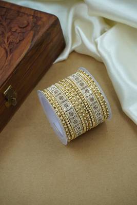 Sparkle gold & pearl studded bangle set 3