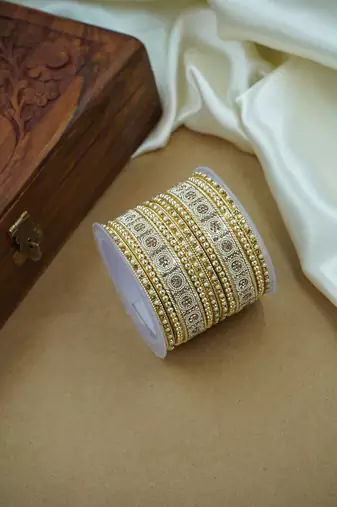 Sparkle gold & pearl studded bangle set