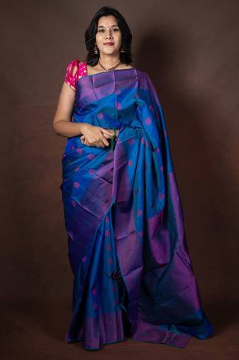 Peacock blue kanchipuram silk saree