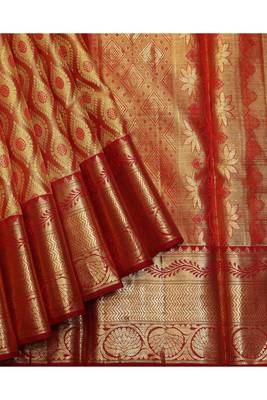 Gold pure silk zari brocade saree 1