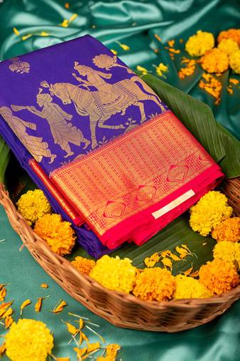 Blue vivaha semi silk jaquard saree