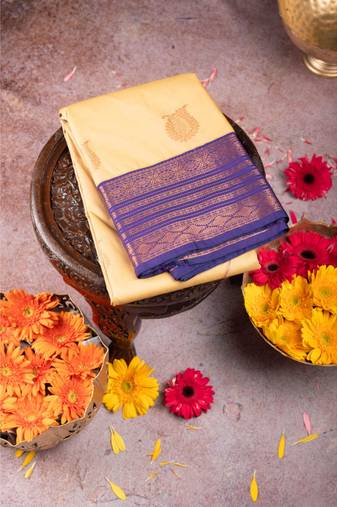 Off white blue woven semi silk saree