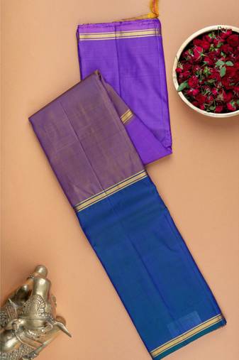 Blue and lavender mubbagam weave silk saree