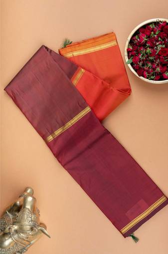 Orange and maroon mubbagam silk saree