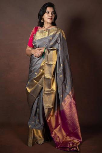 Grey kanchipuram silk saree