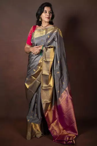 Grey kanchipuram silk saree