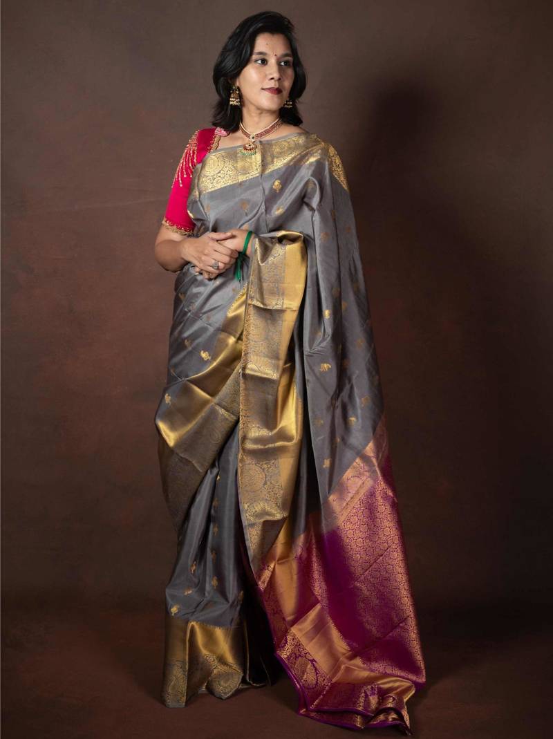 Grey kanchipuram silk saree